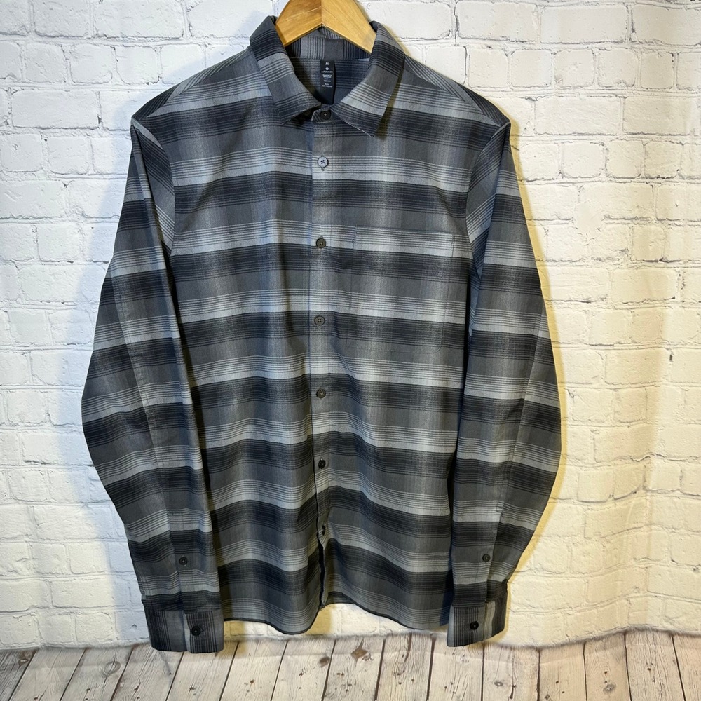 Lululemon Mason Peak Long Sleeve Flannel Shirt Mens Medium Grey Black Plaid M